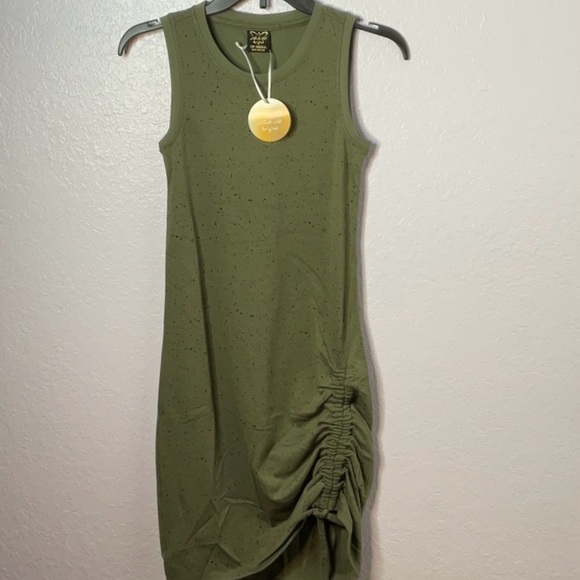 Laila Ali Adjustable Ruched Green Speckled Sleeveless Tank Dress Size XXS New! - Picture 1 of 11